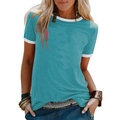 Women's casual ringer t-shirt in bright cyan with white contrast crew neck and short sleeves - Blue