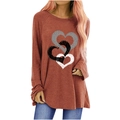 T-shirt da donna a maniche lunghe rosso mattone con grafica a triplo cuore e vestibilità - S / Marrone