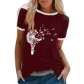 Women's burgundy ringer t-shirt with white dandelion hot air balloon print detail - S / Burgundy
