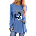 Light blue long sleeve women's t-shirt featuring three decorative hearts on front - S / Blue