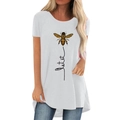 Detail eines weißen Damen-T-Shirts mit Mandala-Biene und Let It Be-Schriftzug-Aufdruck - S / Weiß