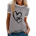 T-shirt ringer grigio scuro da donna con stampa a cuore e bordi bianchi a contrasto - S / Grigio