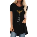 Detail des Let It Bienen-Prints auf schwarzem Longshirt mit asymmetrischem Saum - S / Schwarz