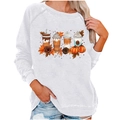 Witte losse sweater met herfstpompoen- en koffieprint, lange raglanmouwen voor dames - S / Herfst koffie print(1996) / Wit