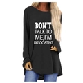 Lockeres schwarzes Langarmshirt mit Buchstabendruck und Rundhalsausschnitt für Damen - S / Schwarz