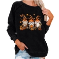 Zwarte raglan hoodie met herfstkabouters en pompoenprint voor Halloween - S / Herfst kabouter print (1997) / Zwart