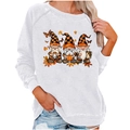 White long-sleeve sweatshirt with autumn gnomes, pumpkins and maple leaves print - S / Top - Autumn Gnomes Print(1997) / White