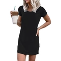 Classic black short sleeve crew neck mini T-shirt dress for women in soft knit cotton - S / Black