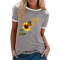 Γκρίζο t-shirt με τύπωμα ηλίανθου, λευκό τελείωμα και γραφικό με πεταλούδα - S / Γκρι