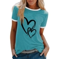 Short sleeve light blue t-shirt with white trim and black heart print on the chest - S / Blue