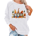 Women's white raglan sweatshirt featuring autumn gnomes and pumpkin print for fall - S / Tops / White (1998)