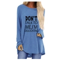 T-shirt bleu clair ample à manches longues pour femmes avec imprimé de lettres - S / Bleu