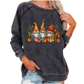 Dark gray Halloween sweatshirt with three gnomes and pumpkin print for women - S / Tops / Dark Gray (1998)