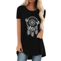 Camiseta larga casual negra para mujer con estampado blanco de atrapasueños - S / Negro