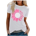 Women's white loose t-shirt with pink sunflower and hearts creative graphic design - 3XL / Tops / White (Sunflower Heart-1018X)