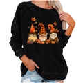 Women's black Halloween gnome sweatshirt with raglan sleeves and festive autumn graphics - S / Tops / Black (1999)
