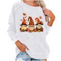 White loose sweatshirt featuring three autumn gnomes with pumpkins and maple leaves - S / Tops / White (1999)