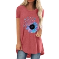 T-shirt donna rosso mattone scuro con stampa girasole a puzzle e taglio ampio casuale - M / Rosa