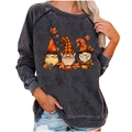 Women's charcoal grey sweatshirt with autumn gnome print and pumpkin details - S / Tops / Dark Gray (1999)