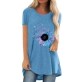 T-shirt da donna celeste con stampa girasole a pezzi di puzzle per la sensibilizzazione - S / Blu