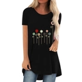 Camiseta larga negra con estampado floral colorido y dobladillo asimétrico relajado - S / Negro