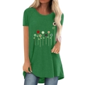 Camiseta de manga corta para mujer en verde brillante con estampado floral colorido - S / Verde
