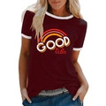 T-shirt femme bordeaux à imprimé arc-en-ciel et lettrage graphique Good Vibes - S / Bordeaux