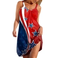Women's sleeveless A-line summer dress with American flag star pattern and asymmetric hem - S / Red Pentagram