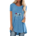 Light blue short sleeve t-shirt with colorful floral print and relaxed loose fit - S / Blue