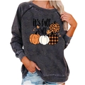 Women's dark gray Halloween sweatshirt featuring a festive pumpkin graphic and slogan - S / Tops / Dark Gray (2001)