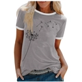 Women's gray short sleeve t-shirt with dandelion print and contrast white trim - 3XL / Tops / Gray (Dandelion-1021X)