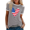 Dames ringer t-shirt in donkergrijs met hartvormige Amerikaanse vlagprint op de borst - S / Grijs