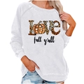 White long-sleeve sweatshirt with LOVE pumpkin leopard print and fall y'all text - S / Top (Pumpkin Leopard Print) / White