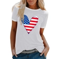 Wit T-shirt met korte mouwen en hartvormige Amerikaanse vlag print op de borst - S / Wit