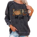 Women's dark gray Halloween sweatshirt with LOVE fall y'all pumpkin leopard print - S / Top (Pumpkin Leopard Print) / Dark Gray