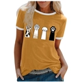 Ginger yellow short sleeve T-shirt with white contrast trim and cute cat paw prints - 3XL / Tops / Yellow (Cartoon Cat Paw-1024X)