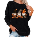 Women's black raglan sweatshirt featuring festive Halloween autumn gnomes and maple leaves - S / Top (Gnomes Print) / Black