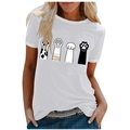 White short sleeve T-shirt with four cute cartoon cat paw prints on the chest - 3XL / Tops / White (Cartoon Cat Paw-1024X)