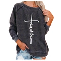 Felpa girocollo grigio scuro con stampa a croce Faith e maniche raglan retrò - S / grigio scuro