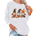 White Halloween tunic sweatshirt featuring three autumn gnomes and maple leaves print - S / Top (Gnomes Print) / White
