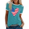 Lake blue ringer T-shirt with US flag heart print for Independence Day - S / Blue