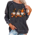 Dark gray loose-fit raglan sweatshirt with three cute Halloween gnomes print design - S / Top (Gnomes Print) / Dark Gray