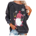 Détail de l'imprimé gnome de Noël et flocons sur sweatshirt gris délavé vintage - S / gris foncé