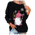 Sweatshirt noir pour femme avec imprimé festif de gnome de Noël et de flocons - S / Noir