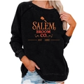 Women's black raglan sleeve sweatshirt featuring orange Salem Broom Co. Halloween print - S / Retro Broom Print Top (2005) / Black
