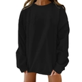 Oversized loose crew neck sweatshirt in pure black color with stylish drop shoulder sleeves - S / Black