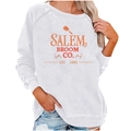White Halloween Salem Broom Co sweatshirt featuring retro pumpkin and broom graphic - S / Retro Broom Print Top (2005) / White