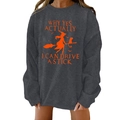 Donkergrijze oversized Halloween sweatshirt met oranje heksengrafiek en verlaagde schouders - S / donkergrijs