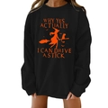 Zwarte Halloween-sweater voor dames met oranje heksenprint en een wijde drop-shoulder pasvorm - S / Zwart