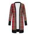 Detail of red plaid Christmas cardigan with metallic buttons and black ribbed trim - S / Classic Red Tartan Plaid (a5)
